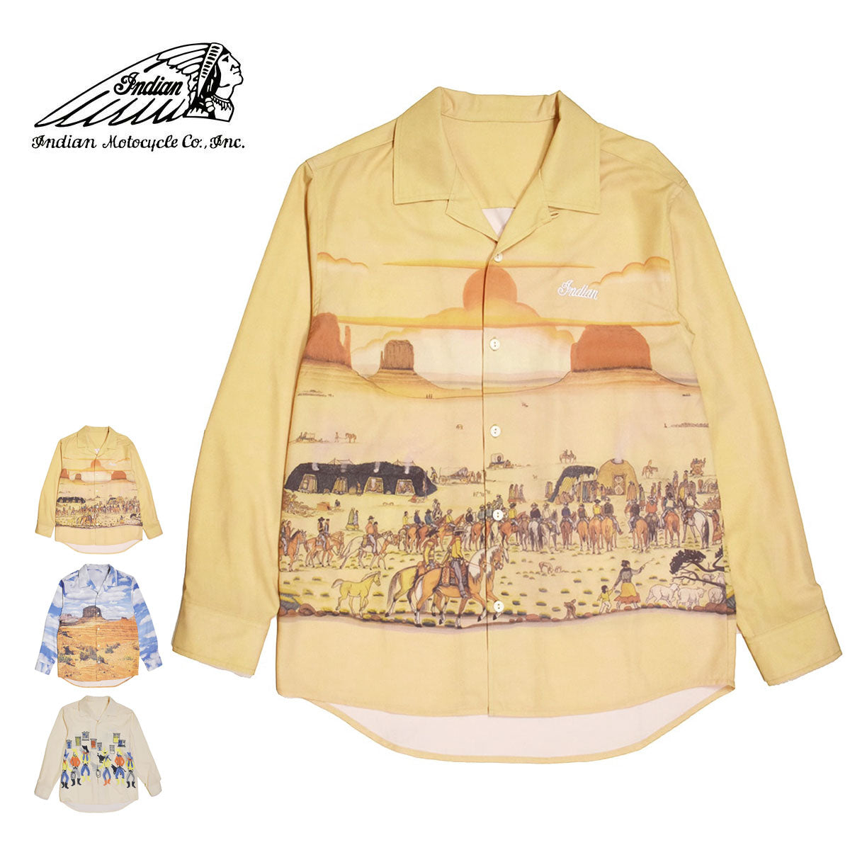 インパラ　オールドファッション Indian インディアン All-over-print OpenCollar L/S Shirt – Blueism