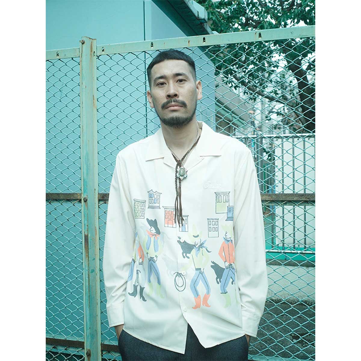 Indian インディアン All-over-print OpenCollar L/S Shirt – Blueism