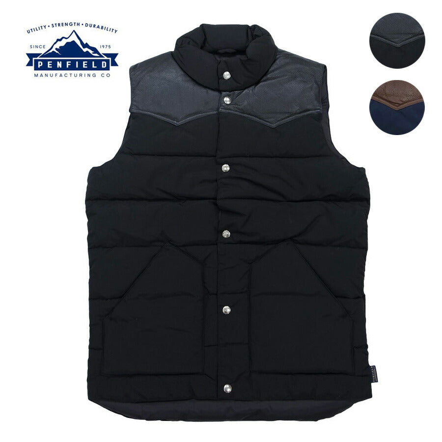 PENFIELDペンフィールドPELAMLEATHERYOKEDOWNVEST[2カラー]メンズヨークダウンレザーダウンベスト正規[O]